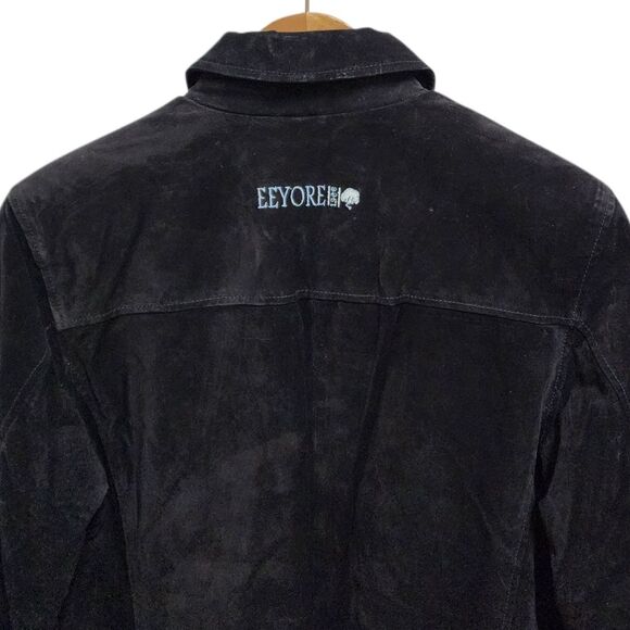 Vtg Disney Store Eeyore Jacket Womens Size M Black Suede Leather Zipper Coat 90s - Picture 7 of 14